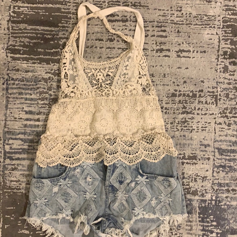 Cream crochet top w/ cross back